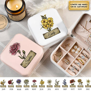 Personalized Engraved Birth Flower jewellery Box, Travel Jewelry Box, Birthday Gift