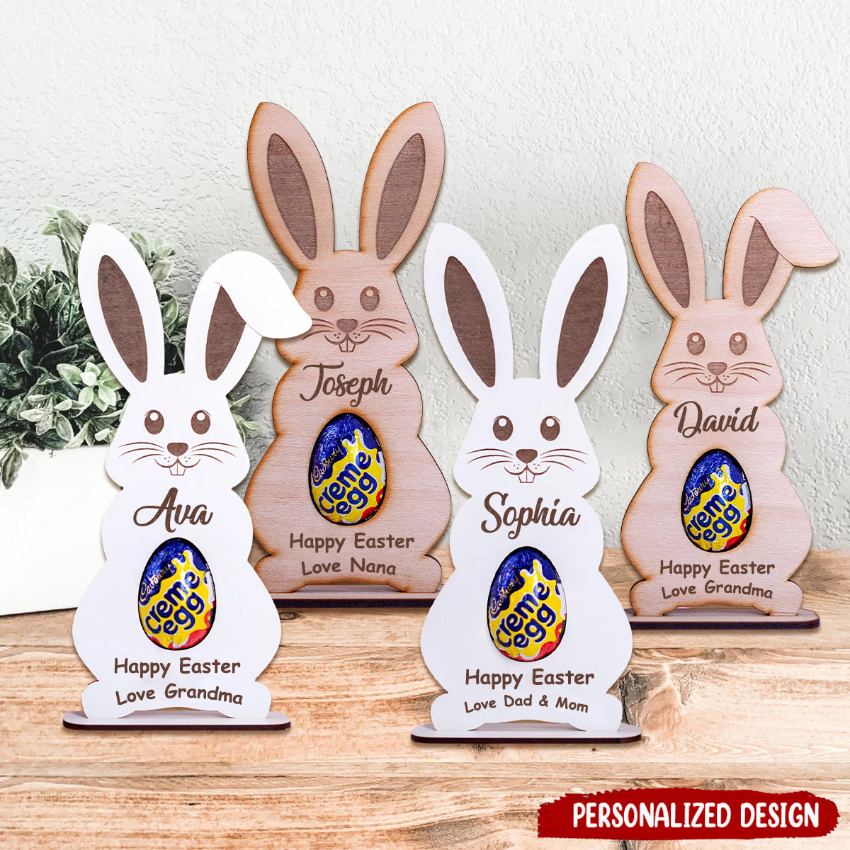 Personalized Easter Bunny Chocolate Eggs, Cream Egg Holder Kinder Hunt Gifts