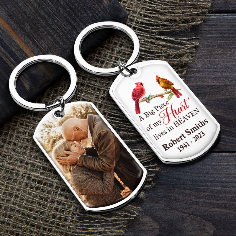 Custom Photo A Big Piece Of My Heart Lives In Heaven - Memorial Personalized Custom Keychain