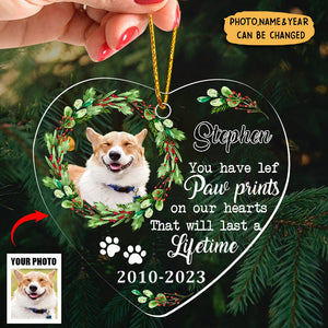 Personalized Dog Memo You Have Left Paw Prints On Our Hearts Heart Ornament