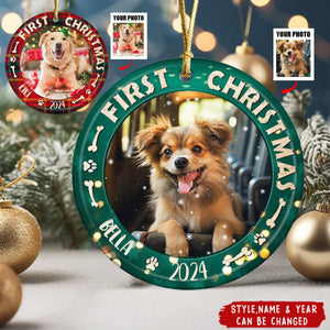 Custom Dog Photo First Christmas Ceramic Ornament