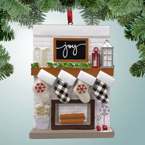 Christmas Fireplace Mantel Family Stocking Ornament