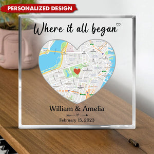 Where It All Began - Couple Personalized Custom Map Square Shaped Acrylic Plaque