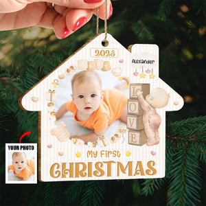 Custom Photo Christmas Baby My First Christmas - Gift For Parents - Personalized Custom Shaped Wooden Ornament