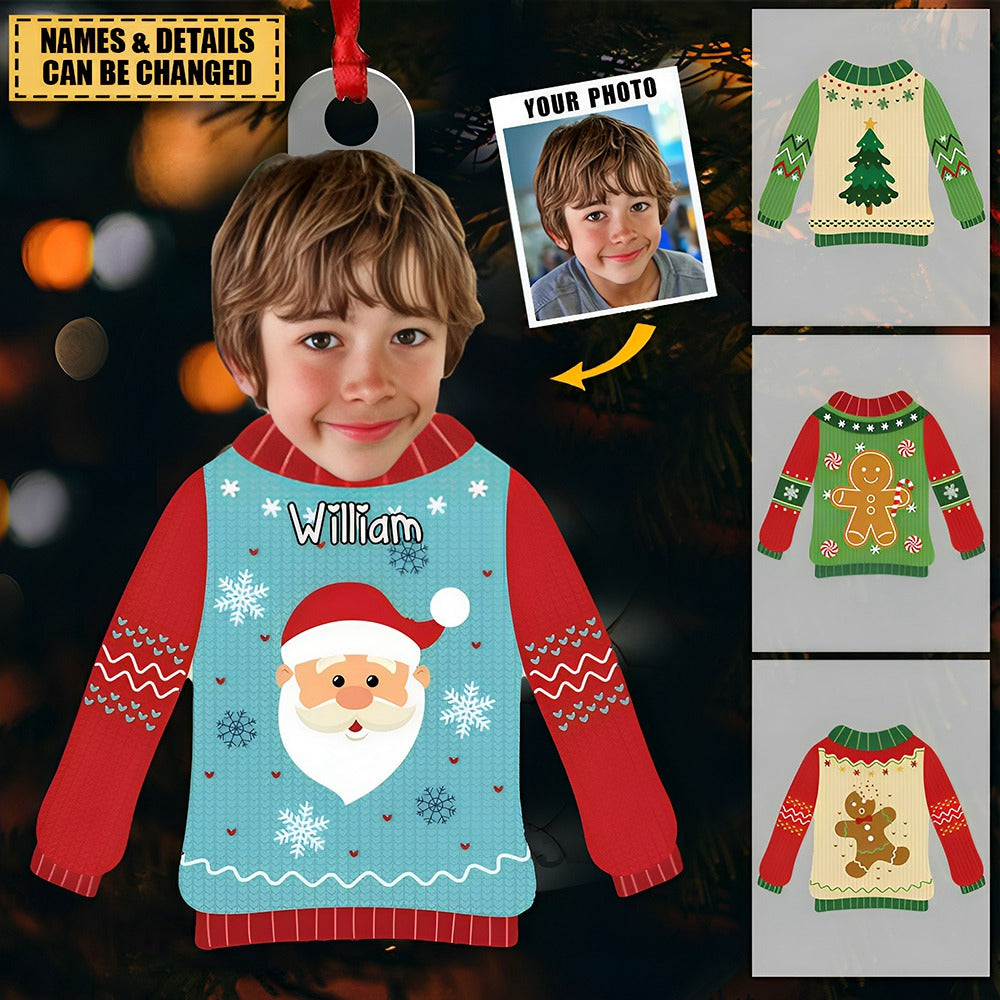 Funny Kid In Christmas Ugly Sweater Personalized Acrylic Ornament Gift for Grandmas Moms