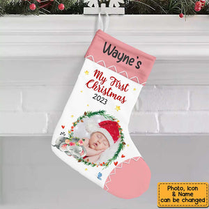 Personalized Elephant Baby First Christmas Custom Photo Stocking