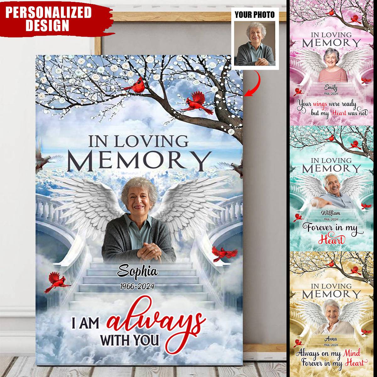 Memorial Upload Photo Wings In Loving Memory Personalized Canvas