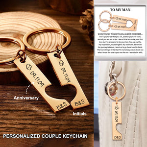 To My Man - Personalized Couple Heart Keychain with Date & Initials