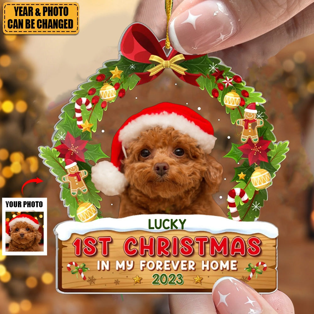 Custom Photo First Christmas In My Forever Home - Dog & Cat Personalized Custom Ornament - Acrylic Custom Shaped