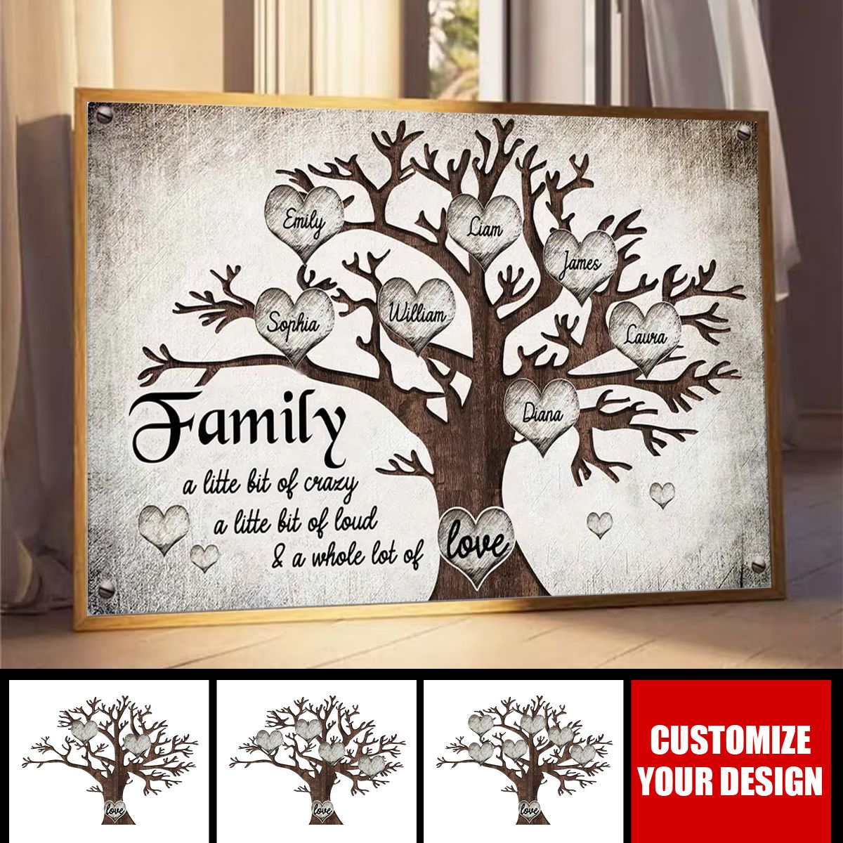 Family Whole Lot Of Love Family Tree Heart - Personalized Canvas