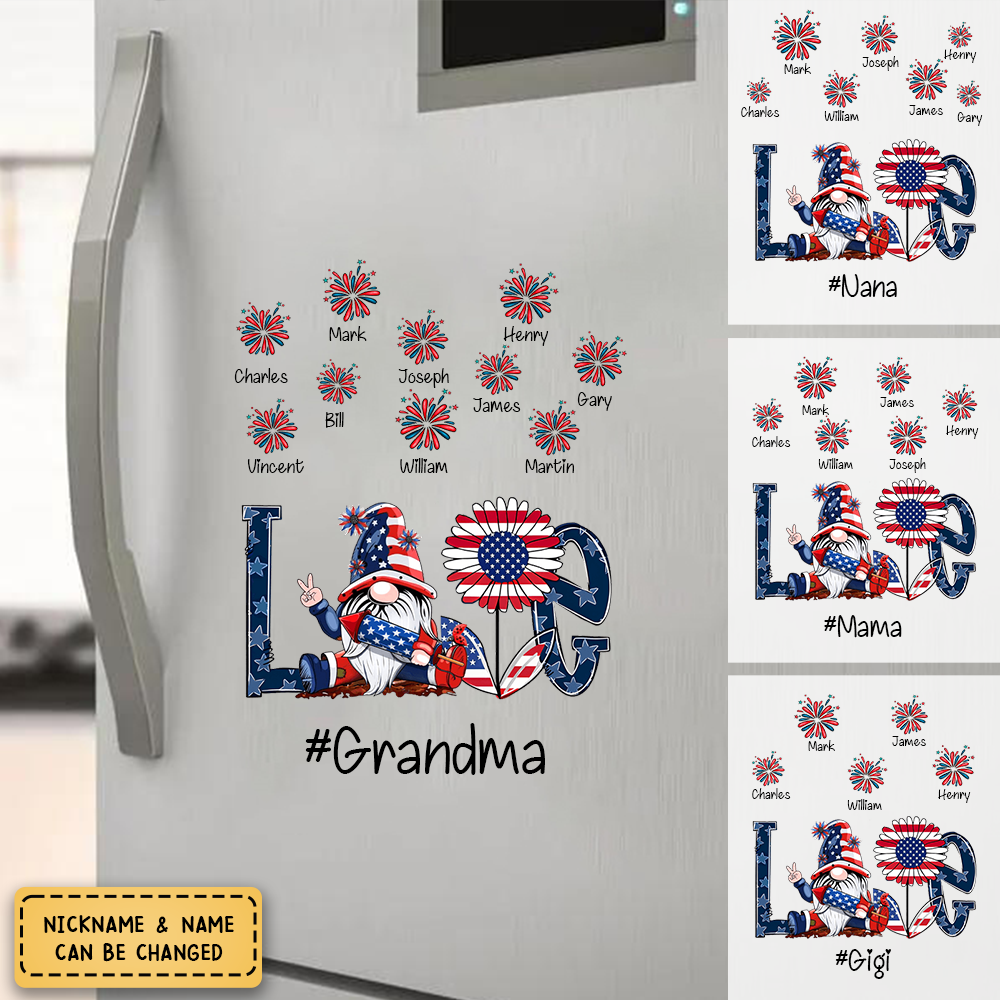 American Flag Grandma With Cute Fireworks Grandkids Personalized Sticker