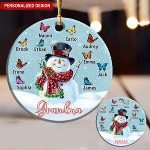 Personalized Christmas Snowman Butterfly Ornament - Gift For Grandma