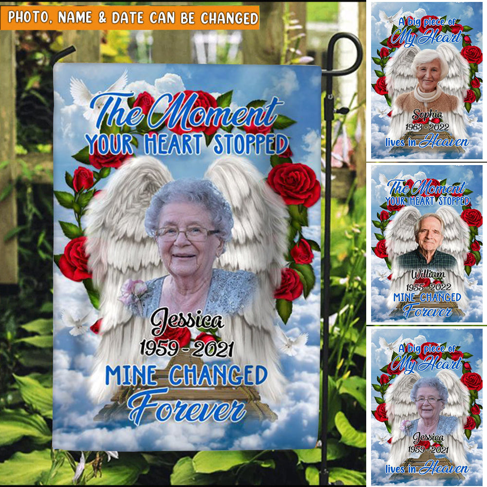 The Moment Your Heart Stopped - Personalized Memorial Garden Flag