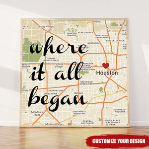 Where It All Began Map Wall Art Retro Style Custom Canvas Print