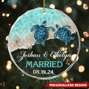 Lovely Beach Gift For Couple Personalized Glass Ornament