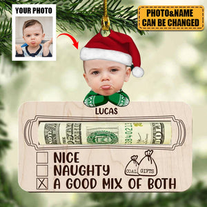 Cute Christmas Doll Kid On The Nice List Personalized Money Holder Ornament