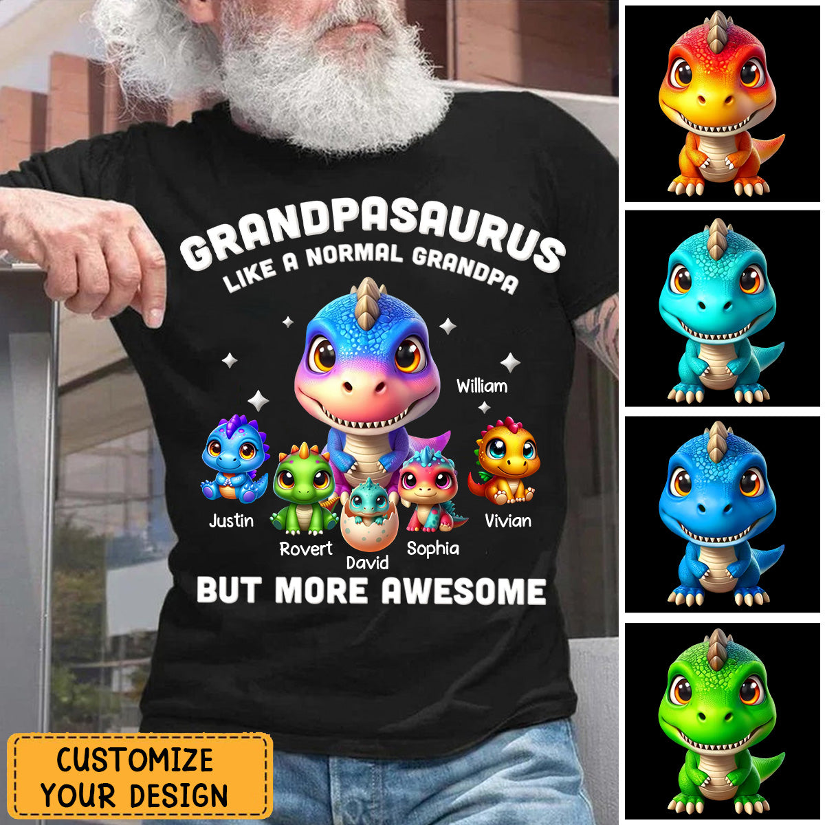 Daddysaurus Grandpasaurus 3D Dinosaurs Personalized Shirt, Father's Day Gift