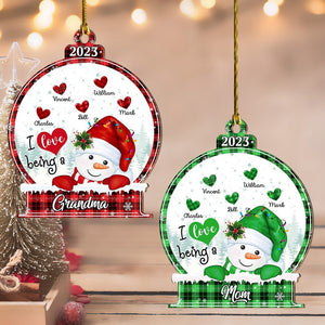 Christmas Snowman Nana Mom Heart Kids, I Love Being A Grandma Personalized Ornament