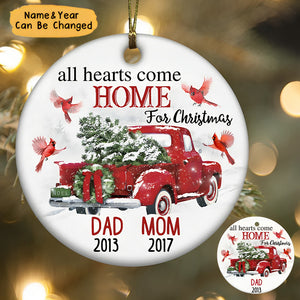 Cardinal Memorial Mom Dad Red Truck Personalized Ornament