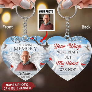 Memorial Upload Photo Wings Heaven Personalized Keychain