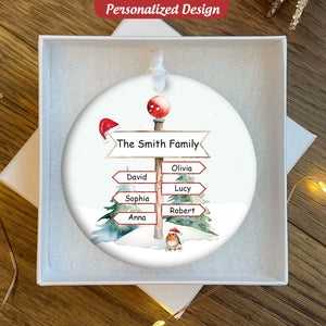 Personalised North Pole Sign Family Names Christmas Tree Ornament