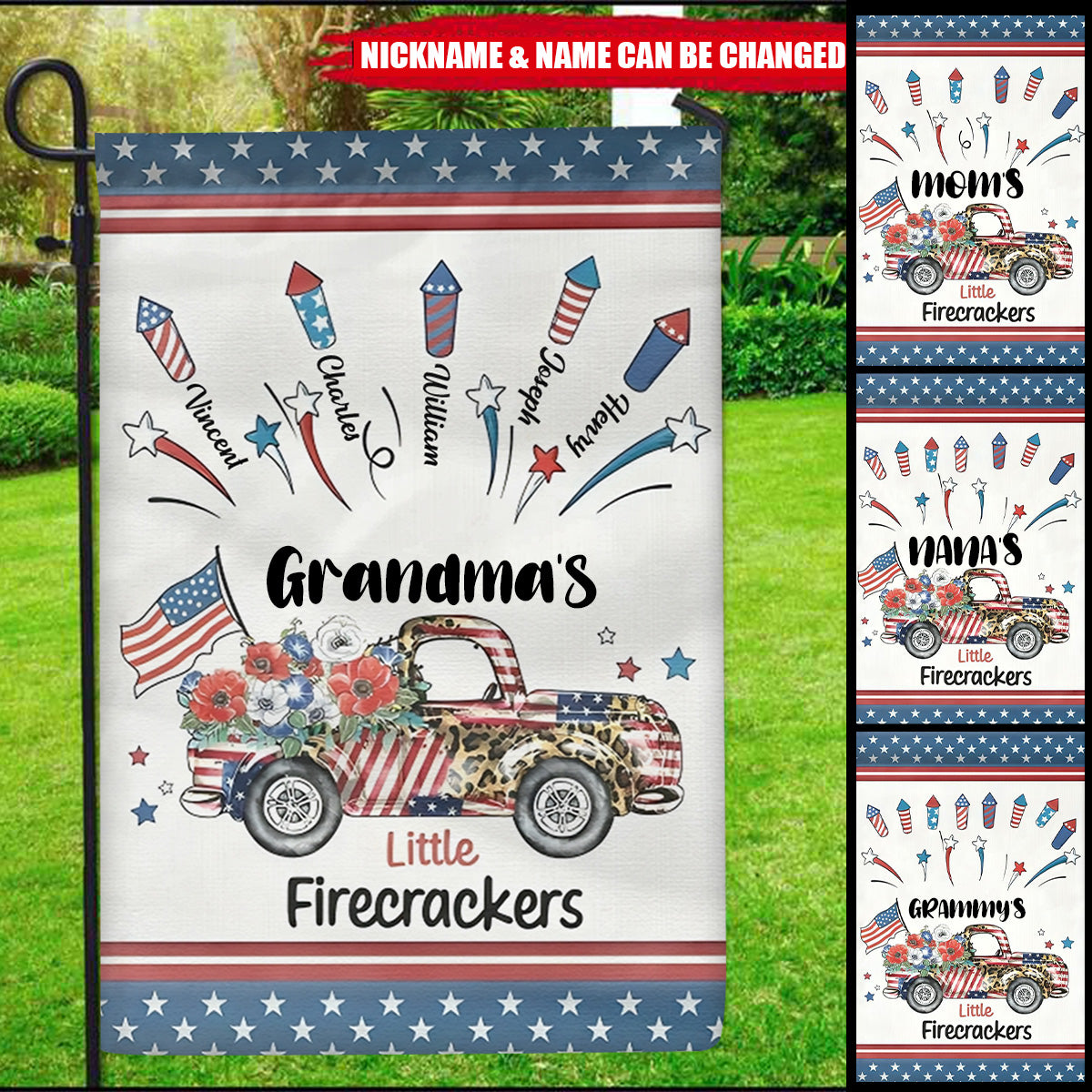 Fourth July Grandma's Firecrackers Garden Personalized Independence Day Garden Flag