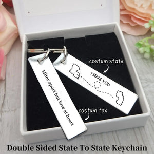 Personalized Double Sided State To State Keychain, Long Distance Gift