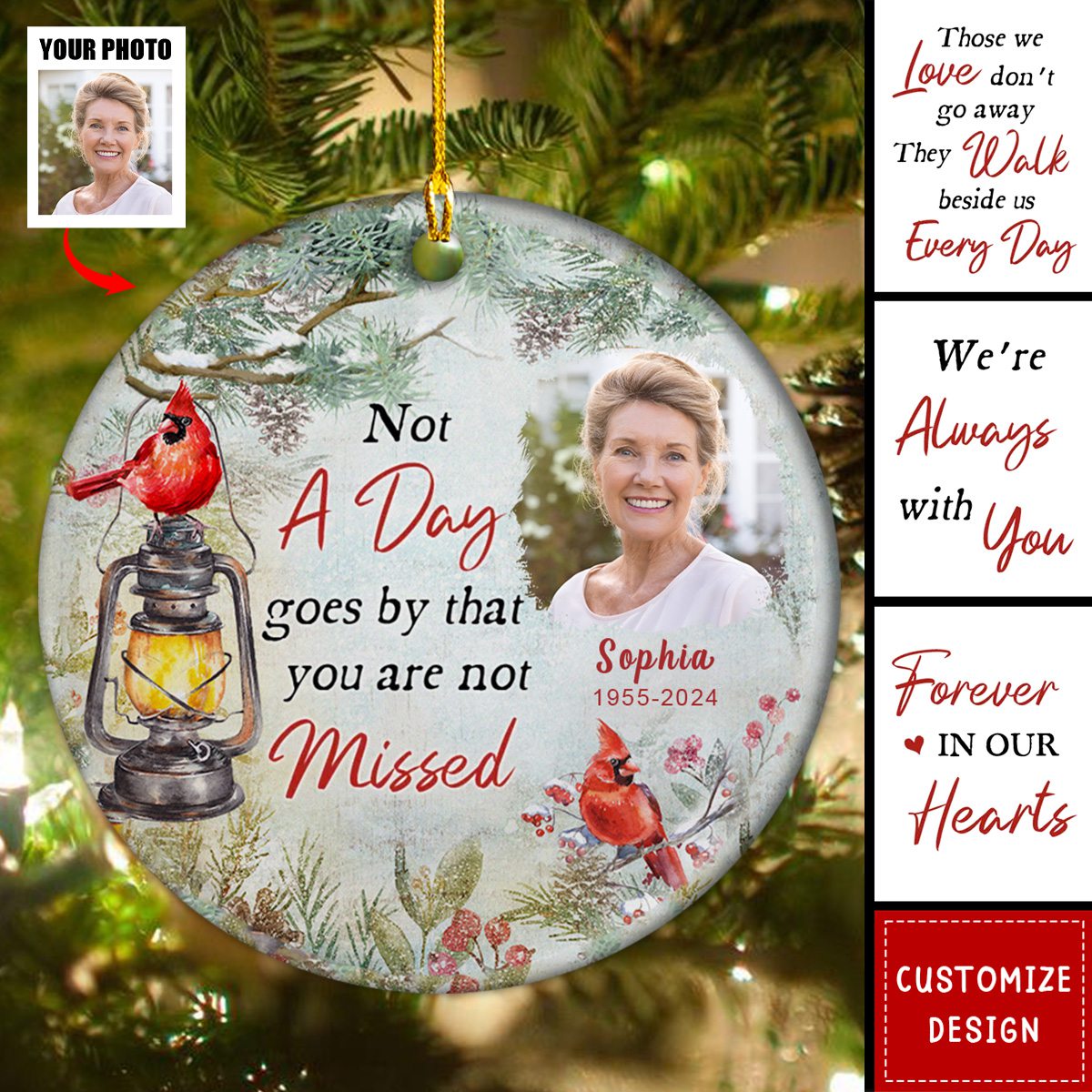 Memorial Cardinal Lights Personalized Circle Ceramic Ornament