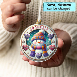 Happy Snowman Grandma Mom Cute Sweet Heart Kids Personalized Ornament