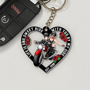 Life Is One Sweet Ride With You - Personalized Biker Couple Keychain - Gift For Couple