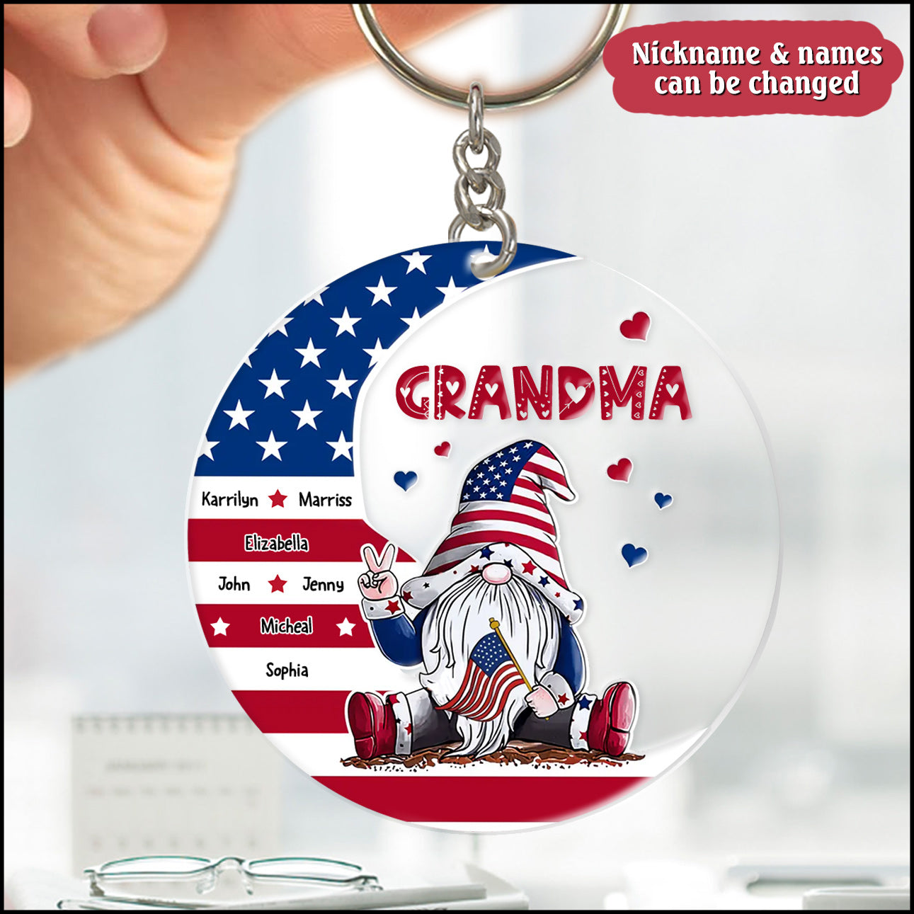 4th Of July Grandma's Sweetheart -Gift For Grandma, Mom Personalized Acrylic Keychain