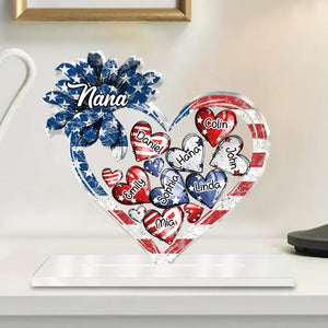 4th of July American Flag Sunflower Nana Auntie Mom Sweet Heart Kids Personalized Acrylic Plaque