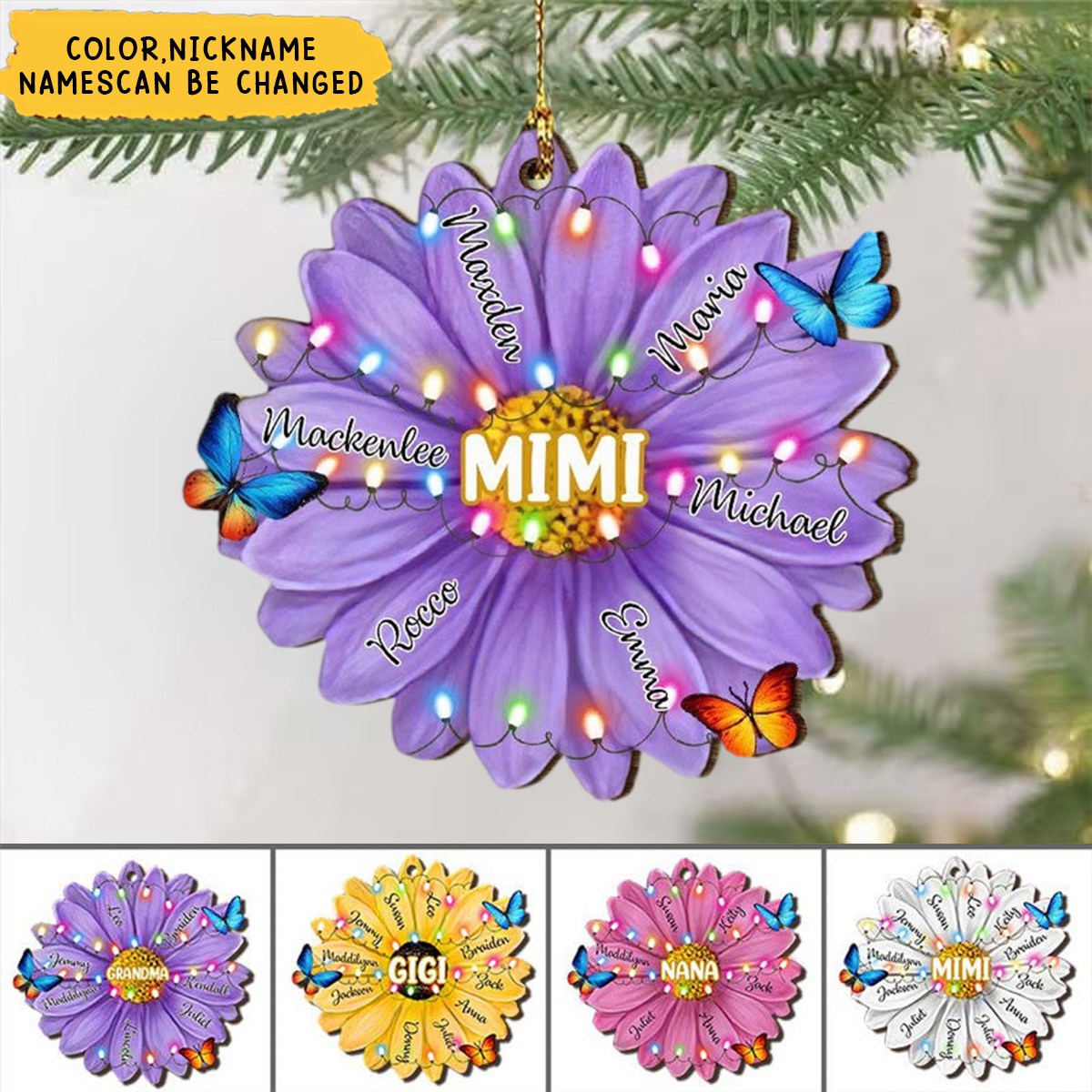Colorful Flower Grandma With Grandkids Flower Personalized Ornament