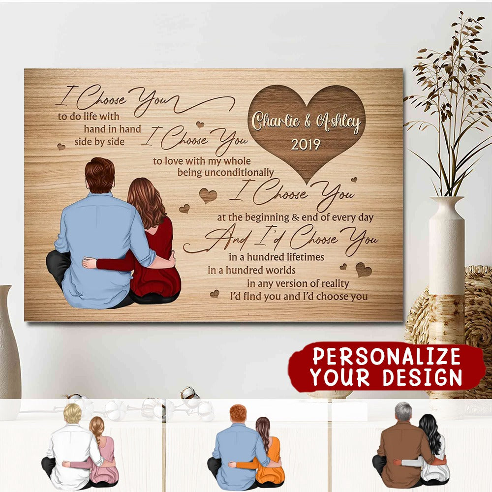 Back View Couple Sitting I Choose You Gift For Him For Her Personalized Horizontal Poster