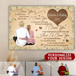 Back View Couple Sitting I Choose You Gift For Him For Her Personalized Horizontal Poster