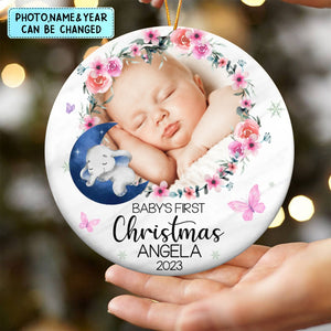 Baby Girl 1st Christmas - Personalized Ceramic Photo Ornament