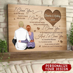 Back View Couple Sitting I Choose You Gift For Him For Her Personalized Horizontal Poster