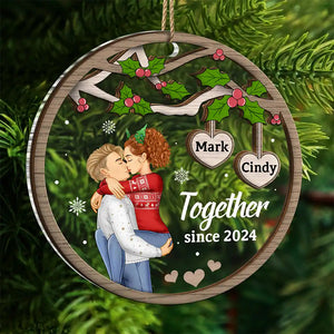 Christmas Couple Kissing Under Mistletoe - Personalized 2-Layered Mix Ornament