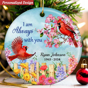 Cardinal Flowers Memorial Personalized Circle Ornament