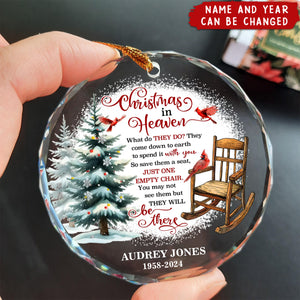 Personalized Memorial Cardinal Christmas In Heaven Glass Ornament