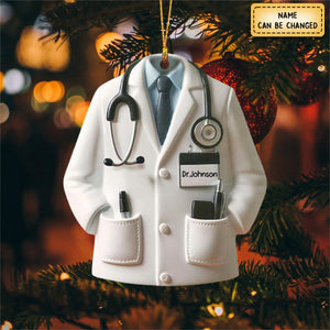 Personalized Doctor Blouse Shaped Ornament,Medical Worker Christmas Ornament