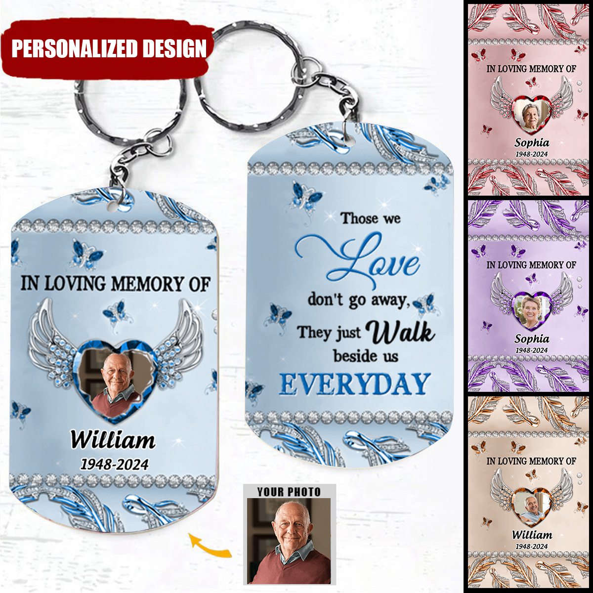 Sparkling Memorial Upload Photo Gift Personalized Stainless Steel Keychain