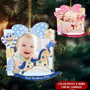 Personalized Baby First Christmas Rocking Horse Wooden Ornament