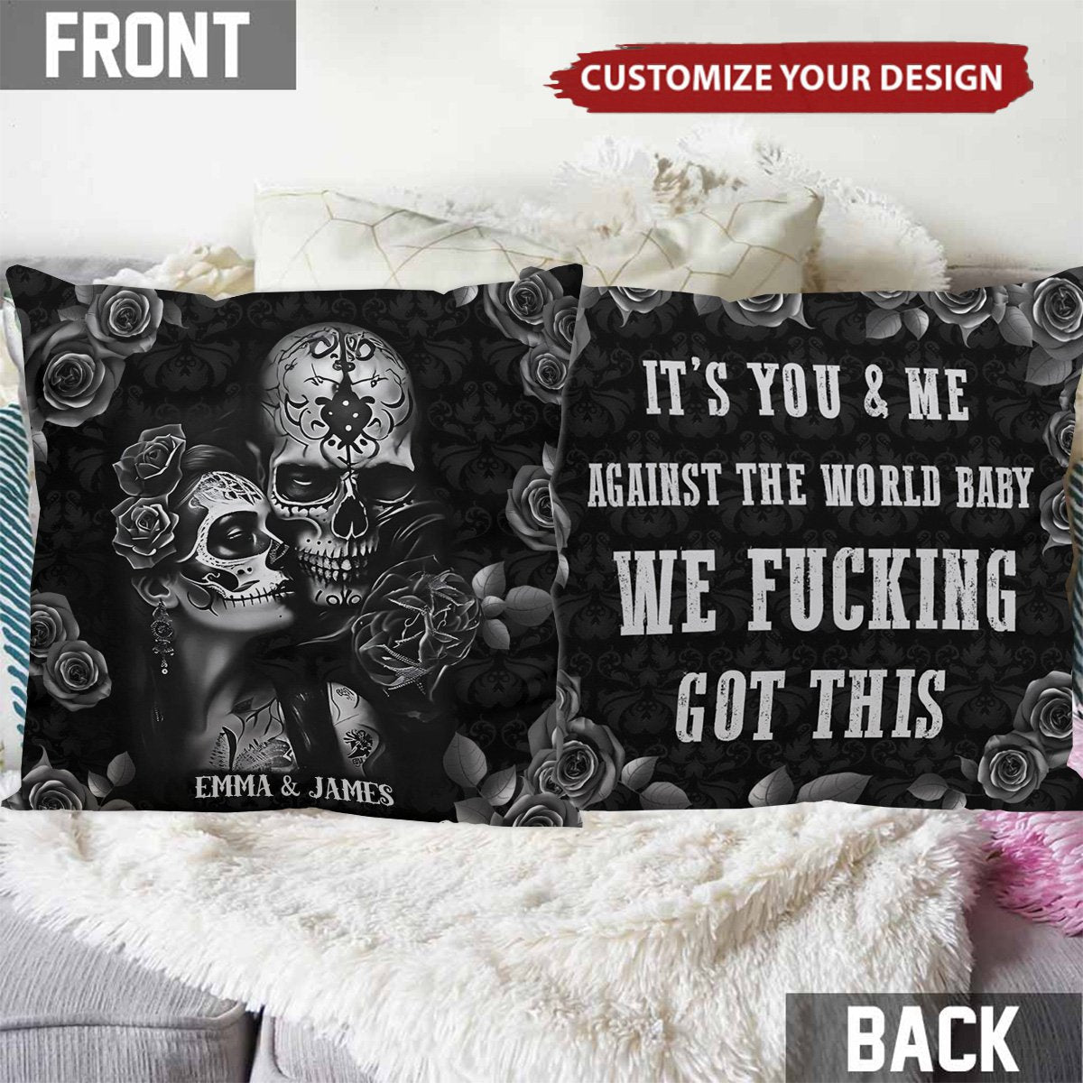 It's You & Me - Personalized Skull Throw - Personalized Pillowcase