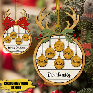 Elk Family-Personalized Family Name Customized Double-Layer Wooden Ornament