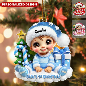 Cute Baby Sitting Personalized Acrylic Ornament, Baby's 1st Christmas