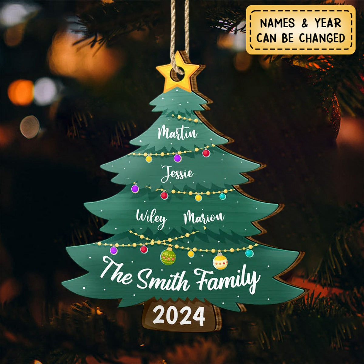 Christmas Tree Family - Personalized Custom Shaped Wooden Ornament