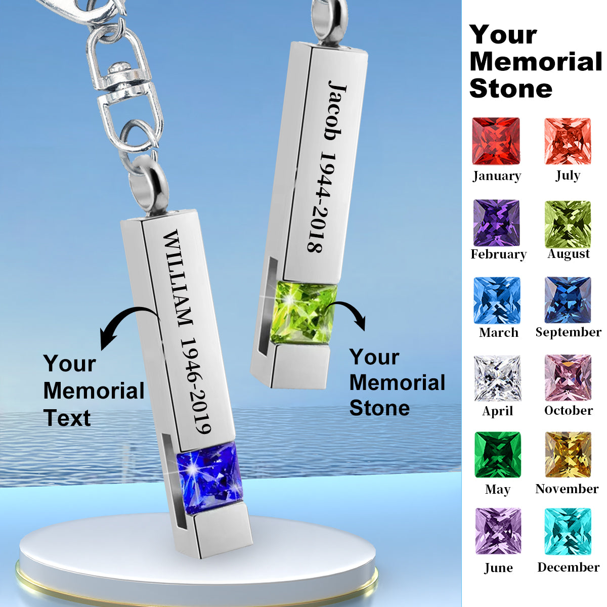 Personalized Hair Keepsake Birthstone Memorial Urn Keychain