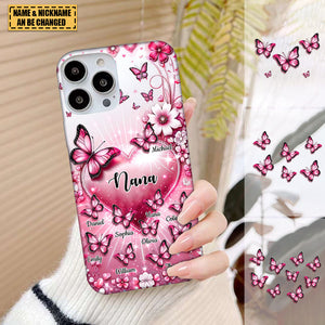 Sparkling Pink Butterflies And Flowers Personalized Silicone Phone Case For Grandma Mom
