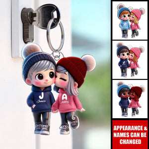 Cute Kissing Cartoon Couple-Personalized Customized Acrylic Keychain